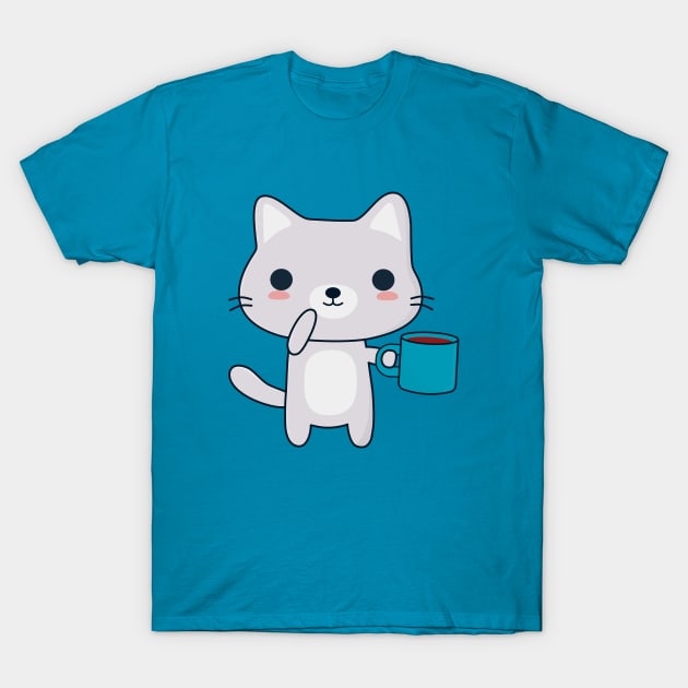 Cute Coffee Cat T-Shirt T-Shirt by happinessinatee